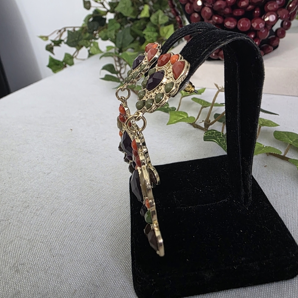 Burgundy Multi Strand Faceted Acrylic Bead Necklace and Earrings Set - Picture 10 of 15